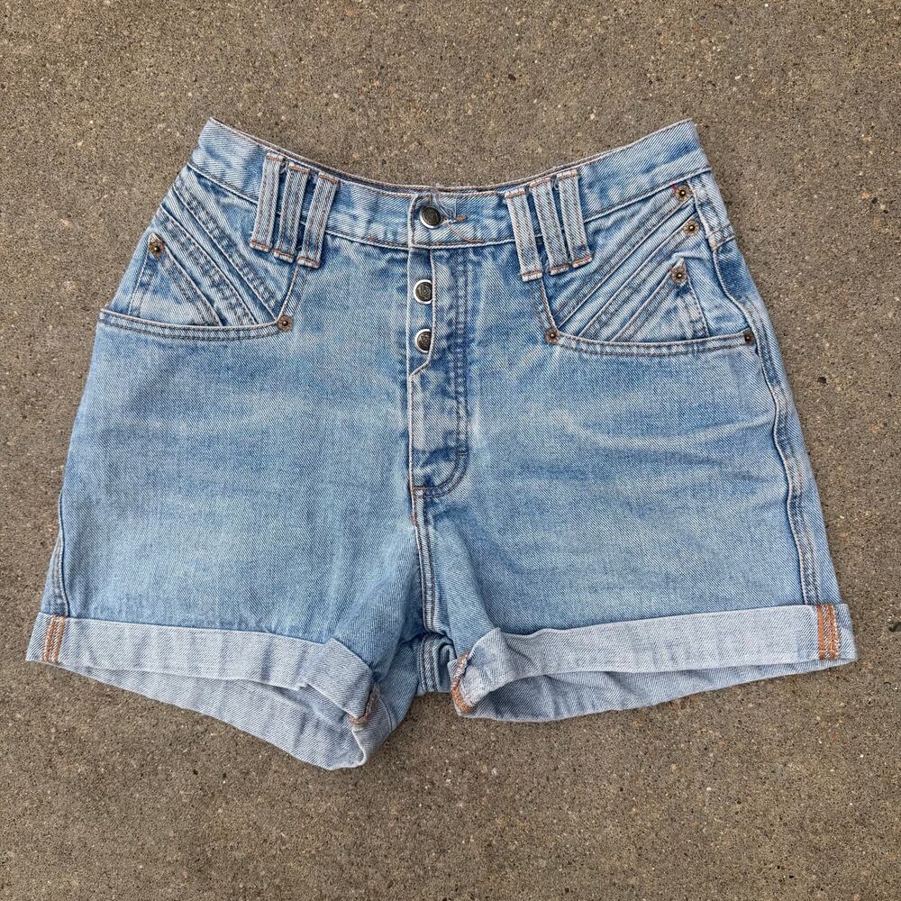 Vintage 80s Zena Jeans High Rise Stripe Piping Slant Yoke Jean Shorts Size 9